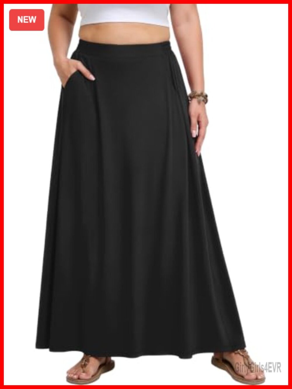 Plus Size Maxi A-Line Skirt High Waist Flowy Long with Pockets
